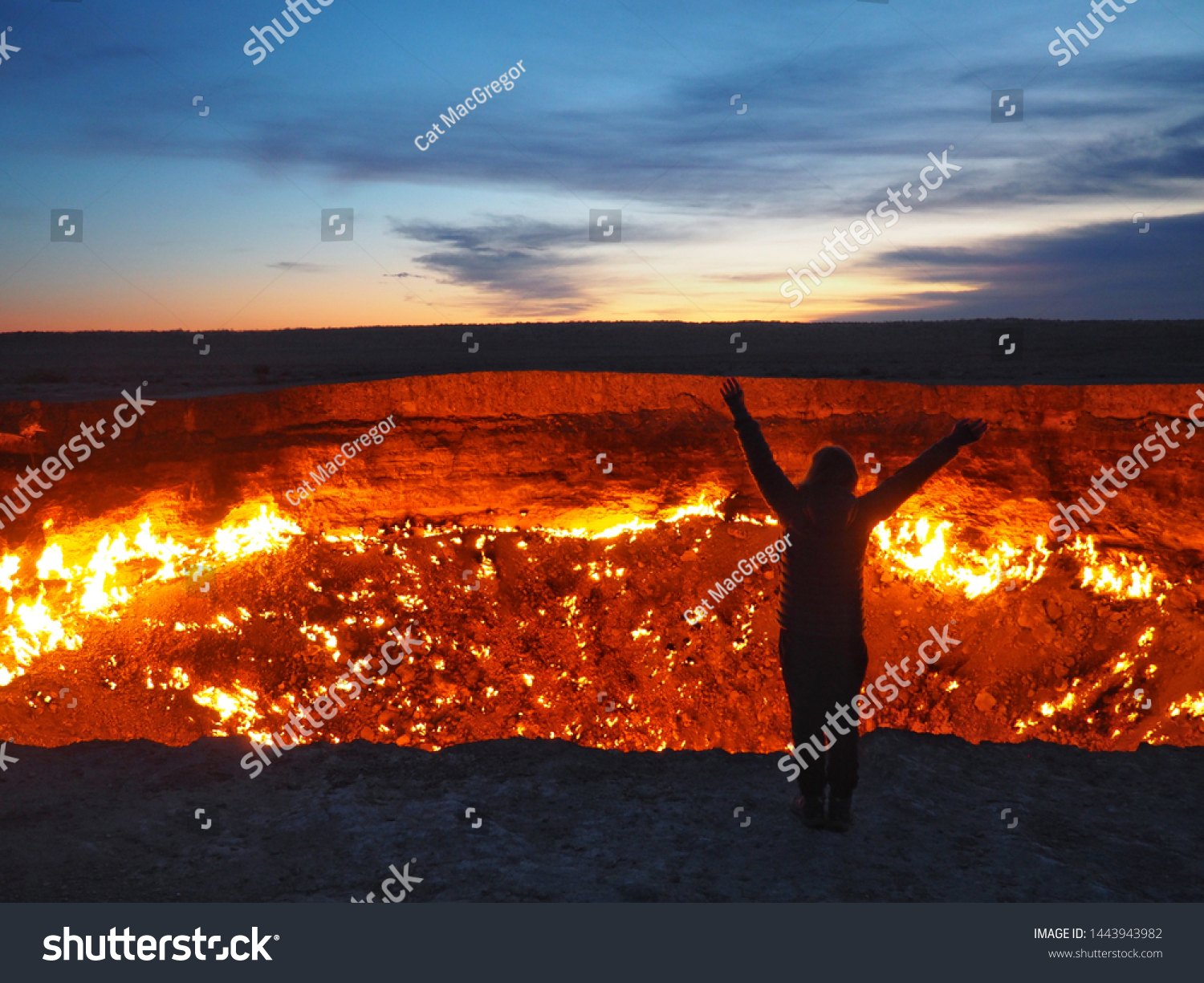 Silhouette Woman Standing Next Darvaza Crater Parks Outdoor