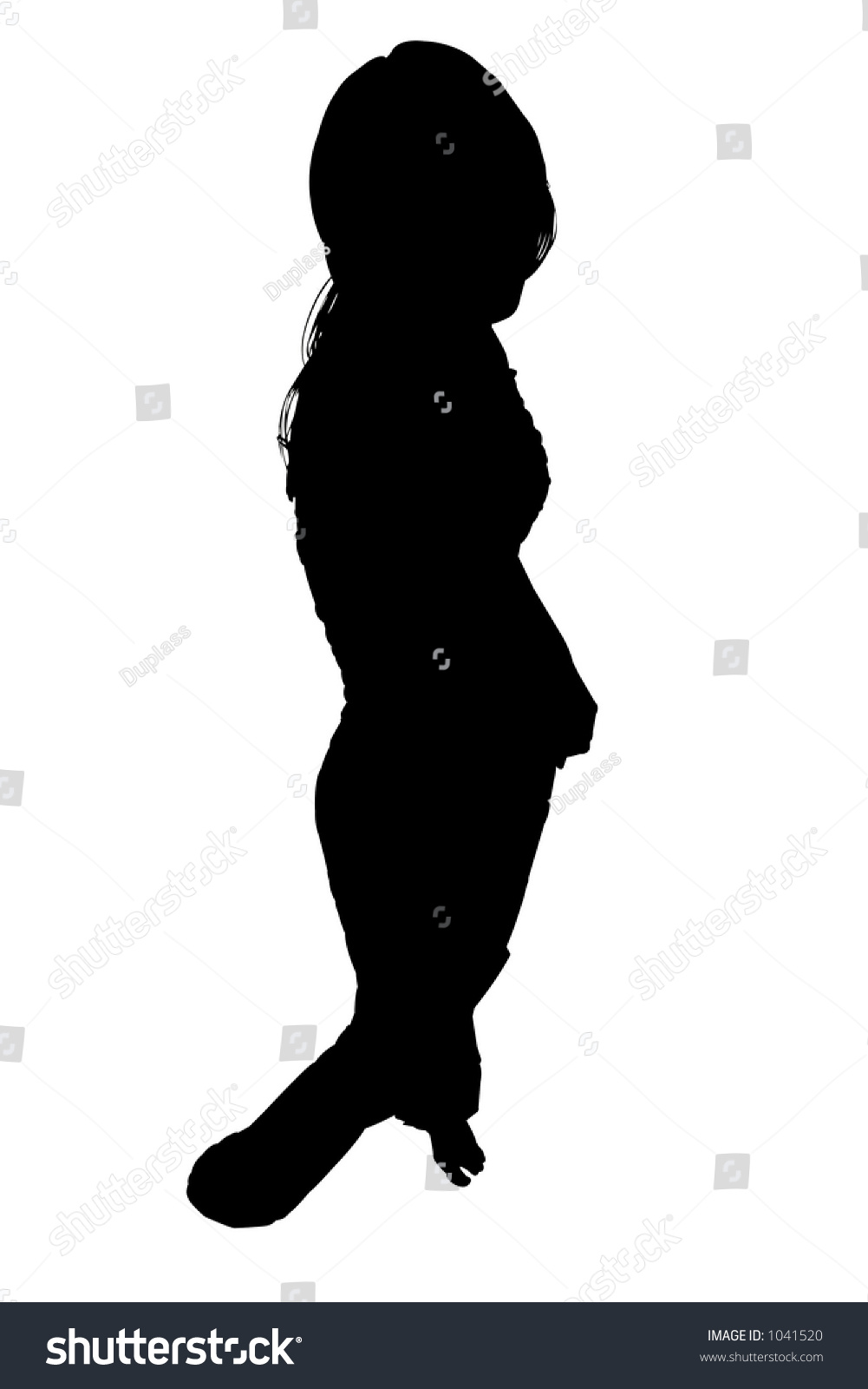 Silhouette Over White With Clipping Path. Girl Standing In Shy Pose ...