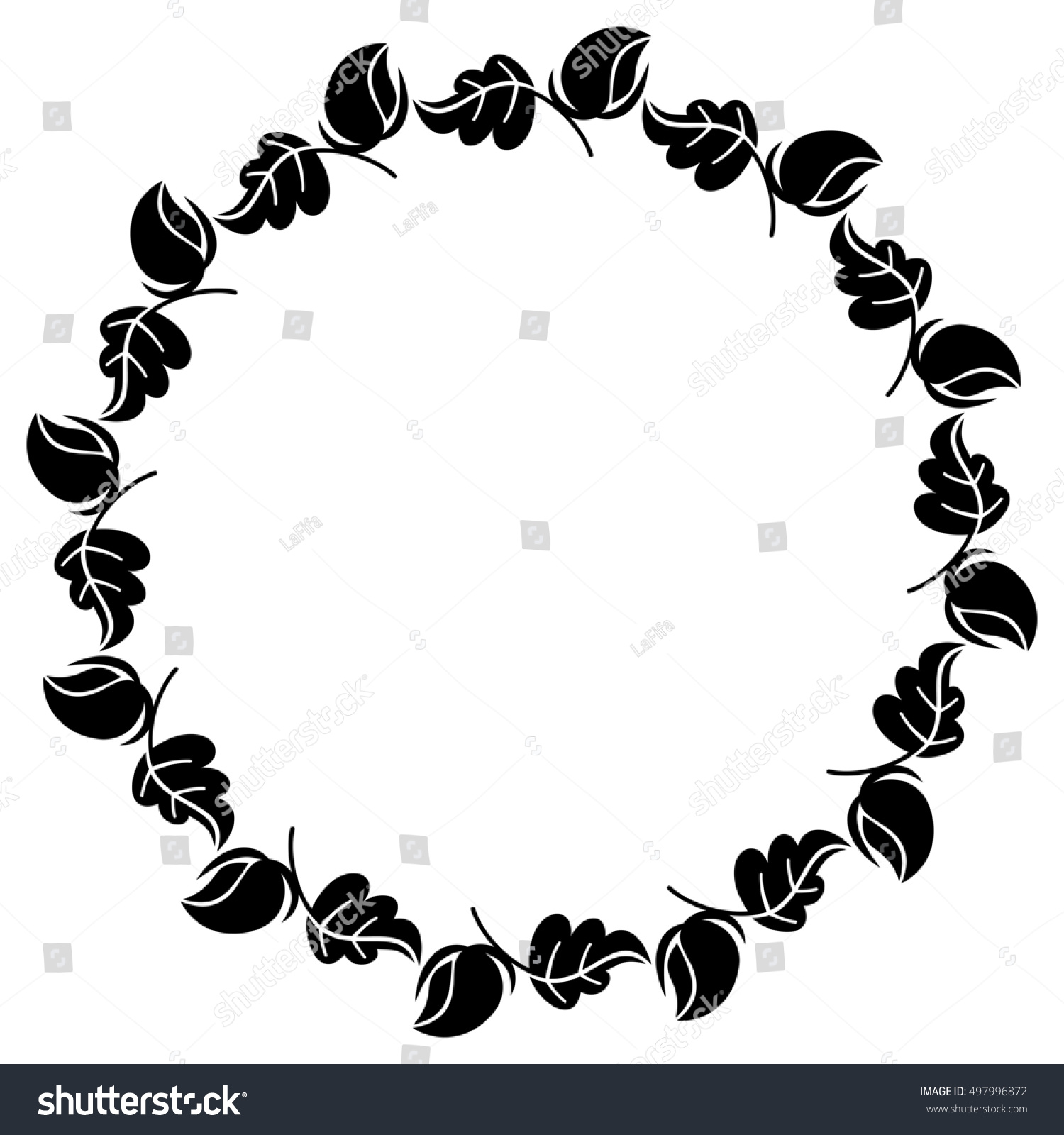 Silhouette Round Floral Frame Raster Clip Stock Illustration 497996872