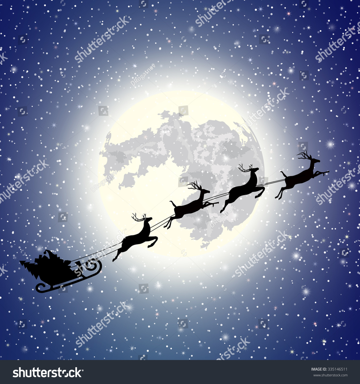 Moon Santa Sleigh Silhouette