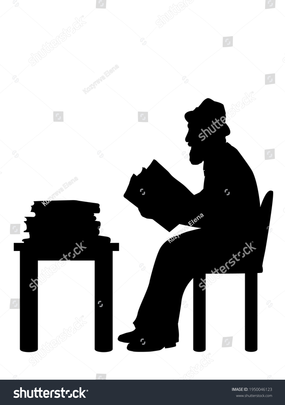 Silhouette Senior Man Grandpa Reading Books Stock Illustration 1950046123