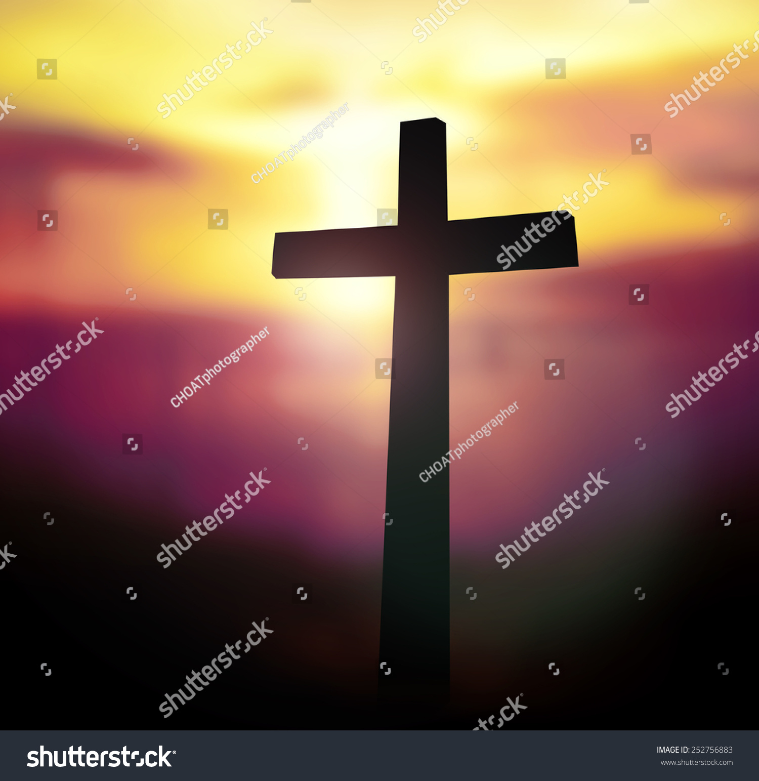 Silhouette Cross On Blurred Sunset Background Stock Photo 252756883 ...