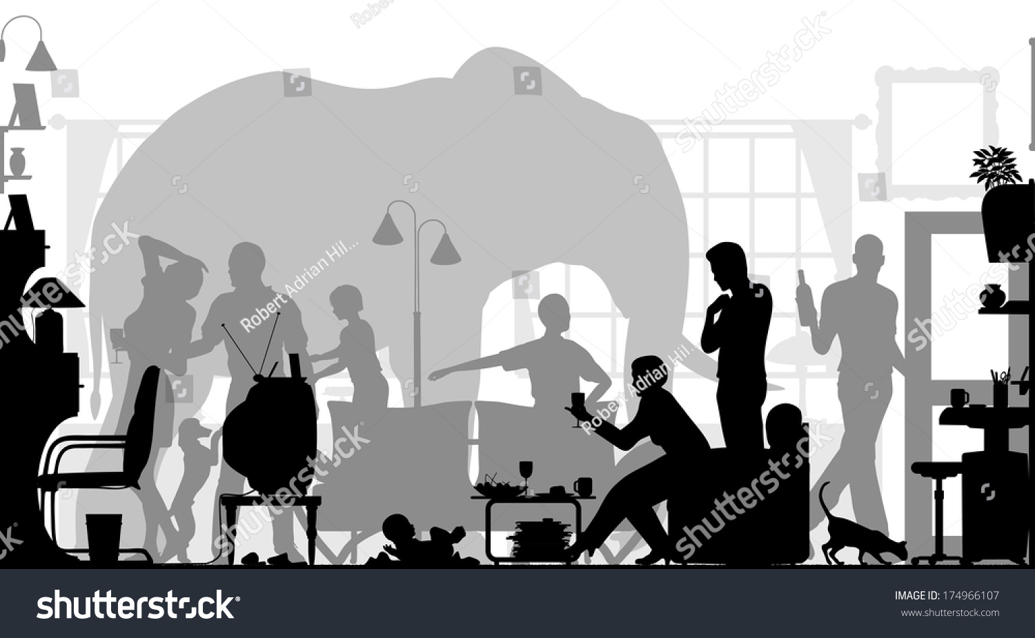 silhouettes family gathering living room elephant stock illustration 174966107 https www shutterstock com image illustration silhouettes family gathering living room elephant 174966107