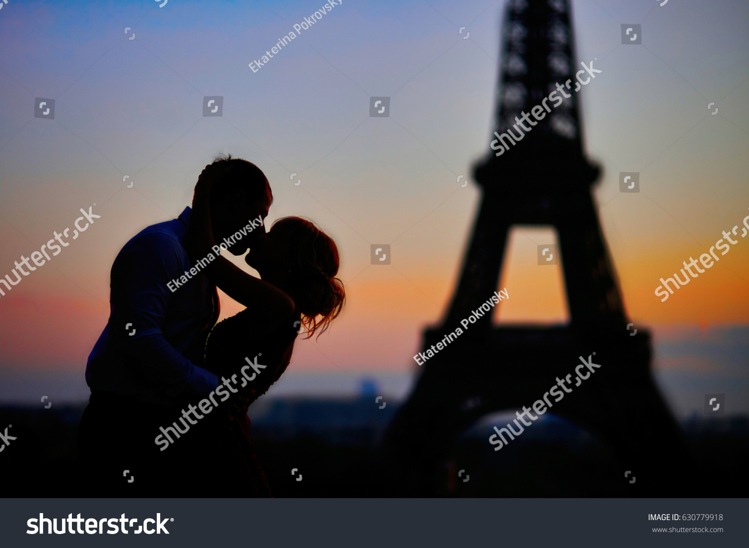 Silhouettes Romantic Couple Kissing Front Eiffel Stock Photo Edit Now