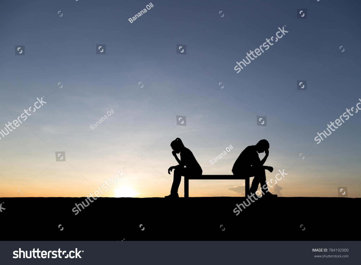 Silhouettes Couple Man Woman Broken Heart Stock Illustration 784192900 0932