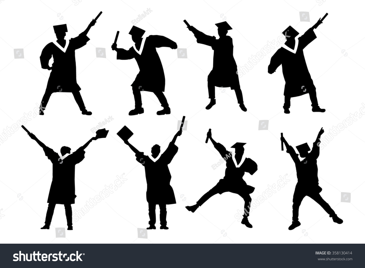 Silhouettes Of Excited Happy College Graduate Student Jump And Holds ...