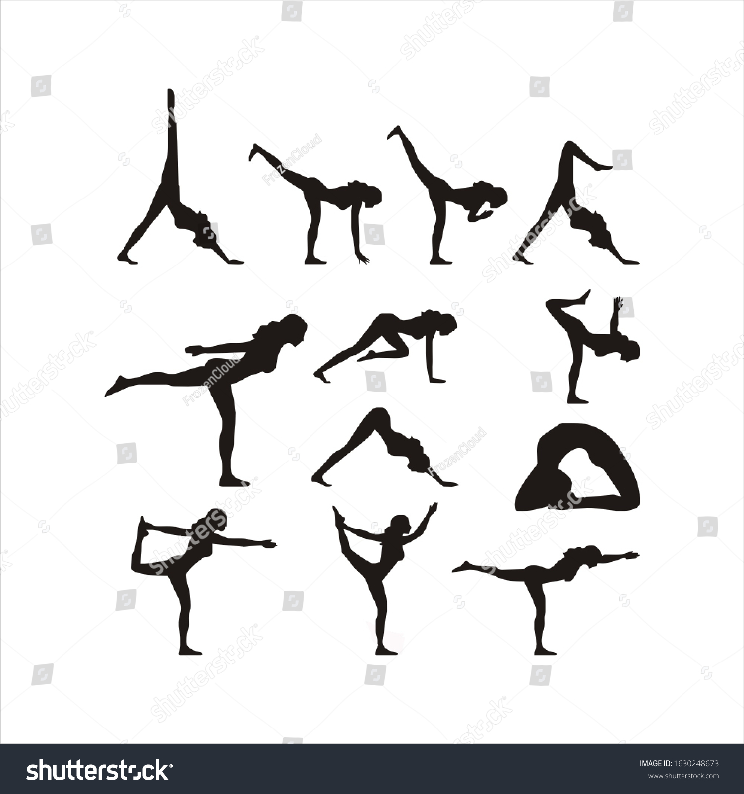 Silhouettes Girl Stretching Exercise Yoga Poses Stock Illustration 