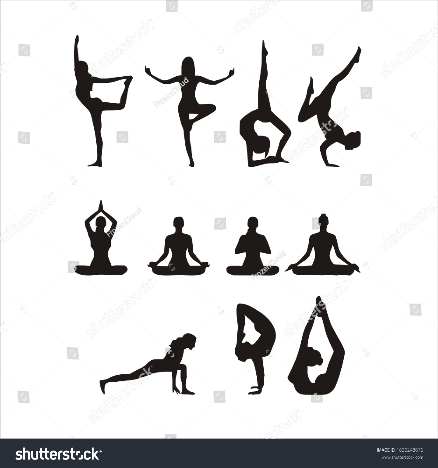 Silhouettes Girl Stretching Exercise Yoga Poses Stock Illustration ...