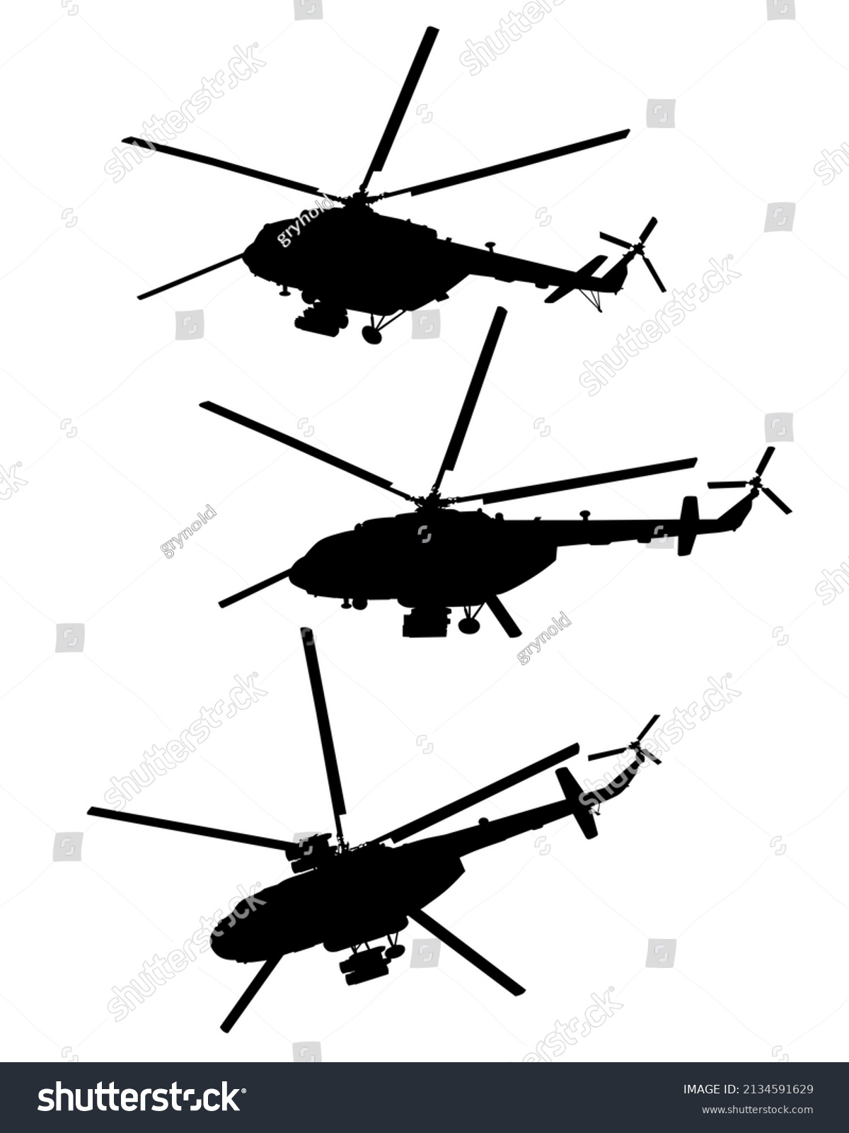 Silhouettes Military Helicopter On White Background Stock Illustration 