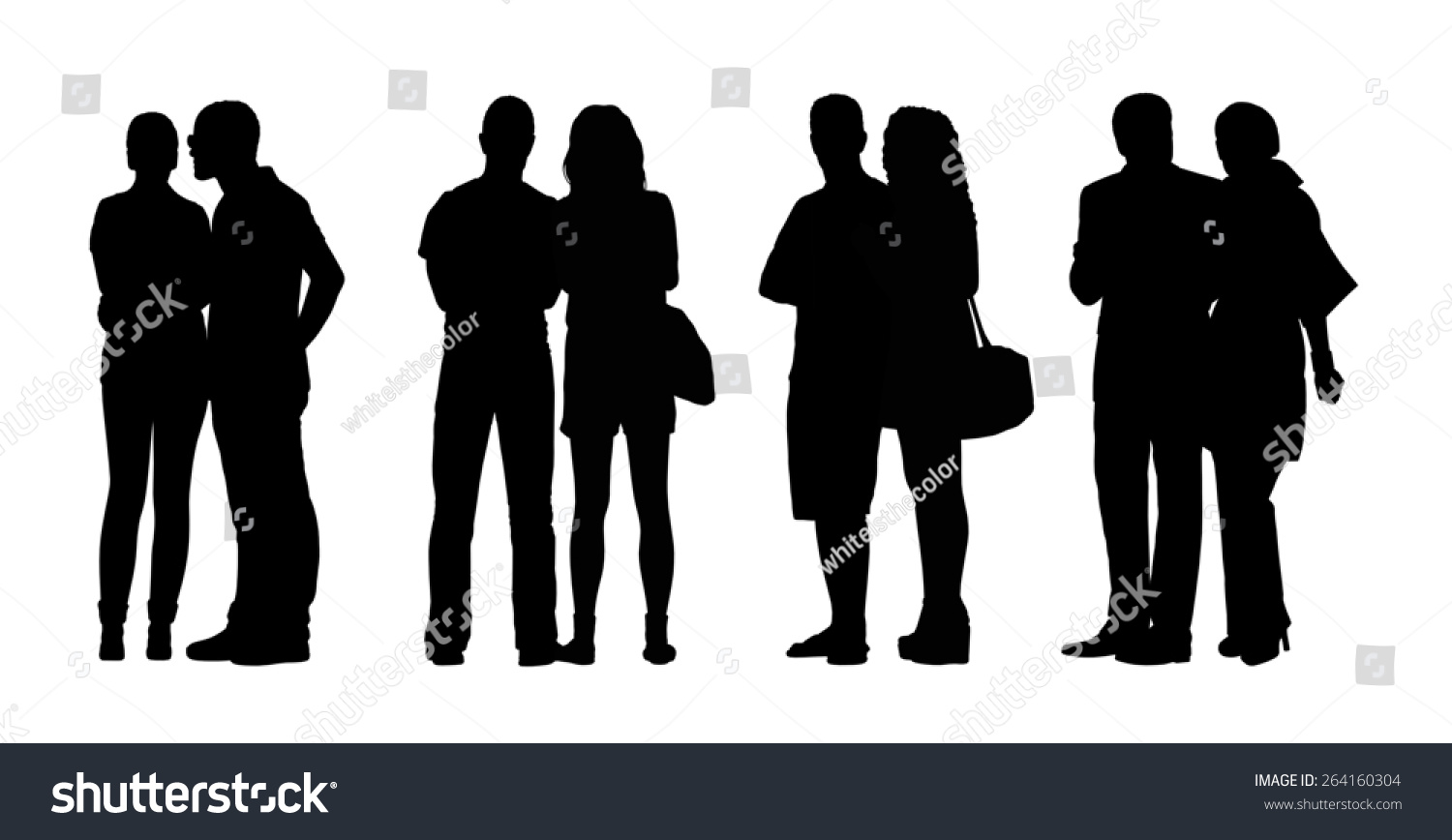 Silhouettes Ordinary Adult Couples Standing Outdoor Stock Illustration ...