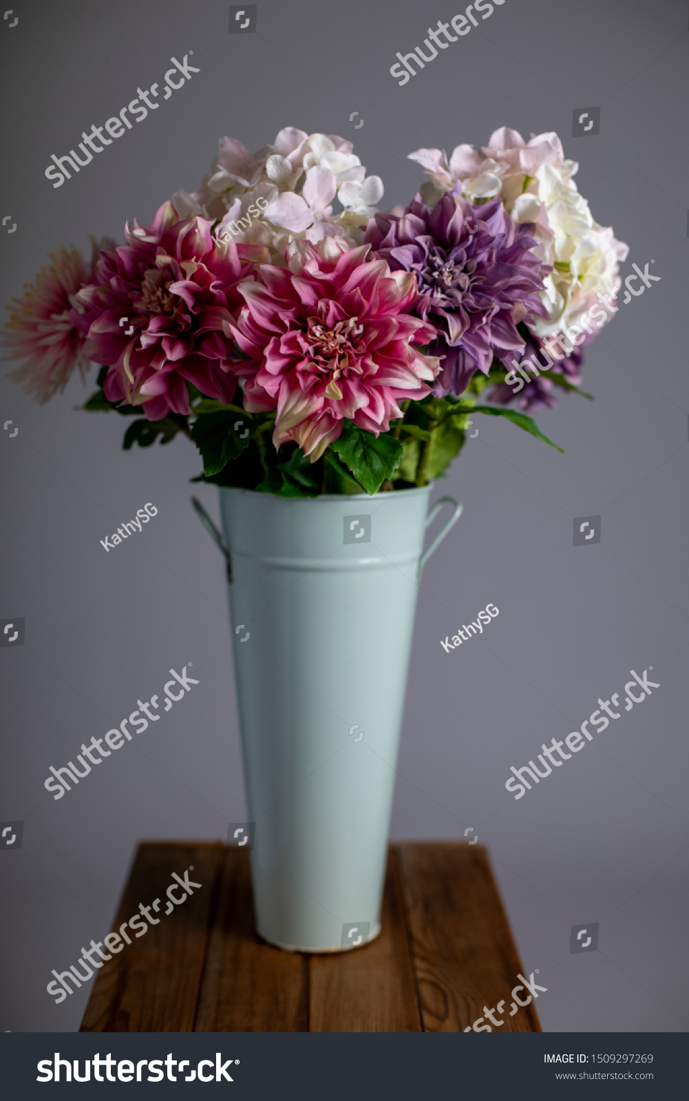 Silk Flowers Tall Metal Vase Stock Photo Edit Now 1509297269