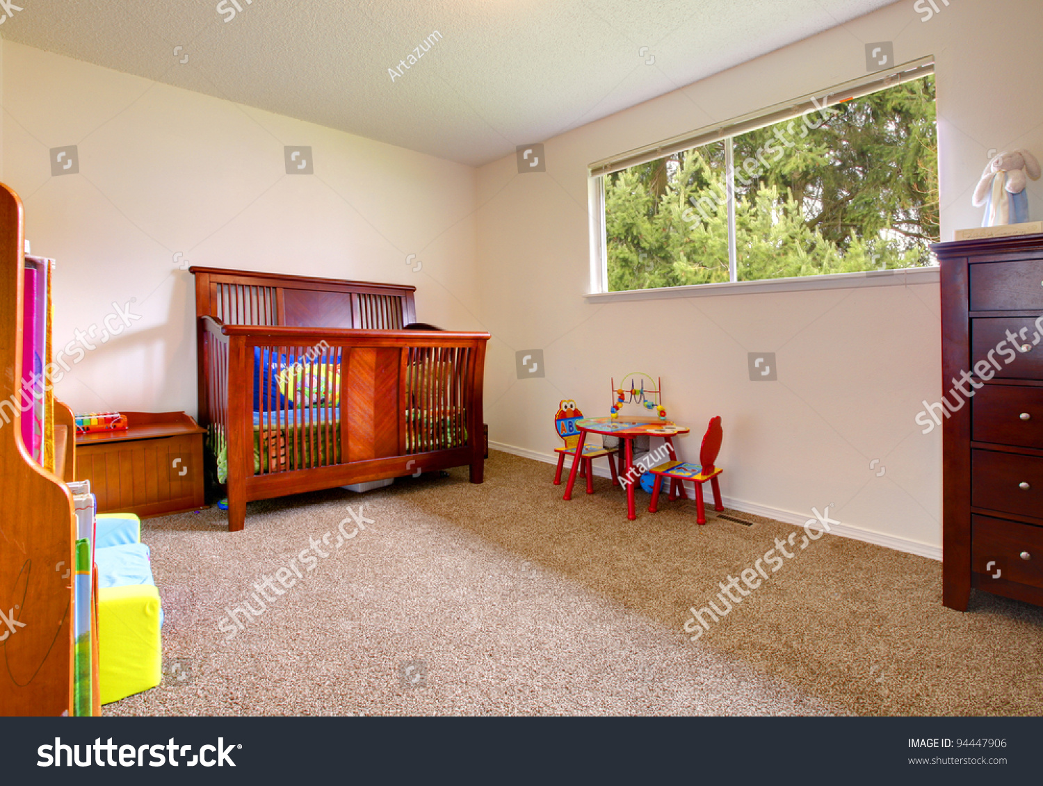 Simple Baby Room Cherry Wood Crib Stock Photo Edit Now 94447906