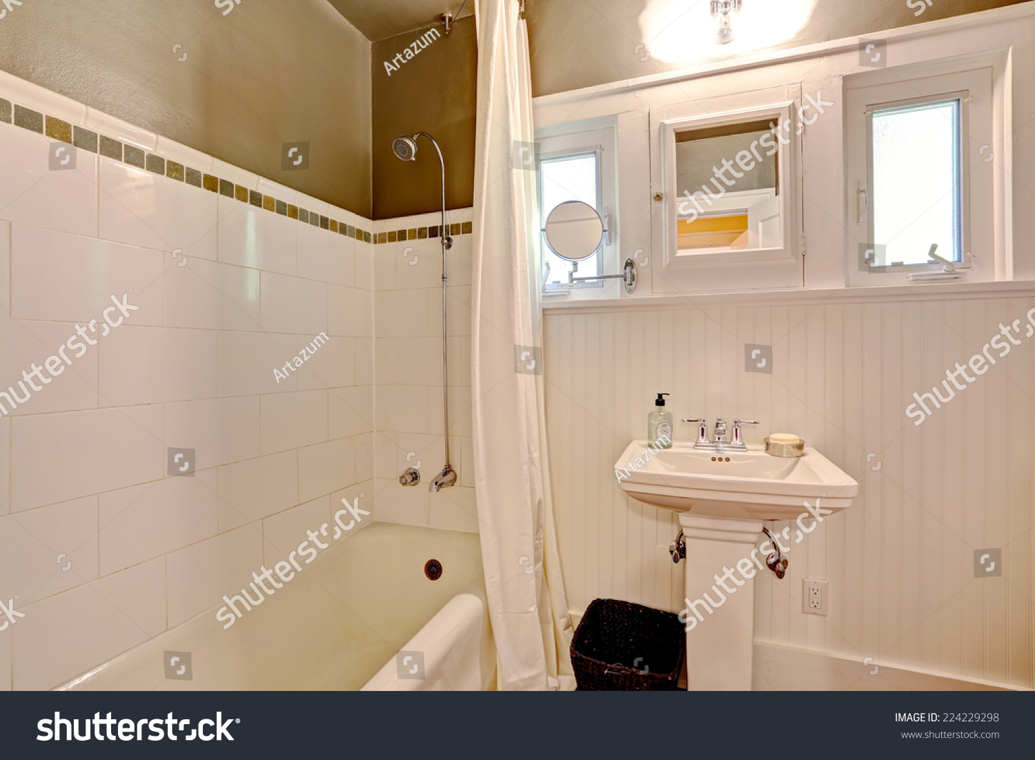 Simple Bathroom Interior Washbasin Stand Bath Stock Photo