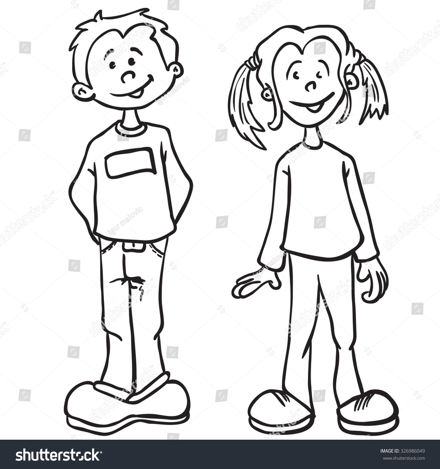 clipart boy and girl black and white - photo #24
