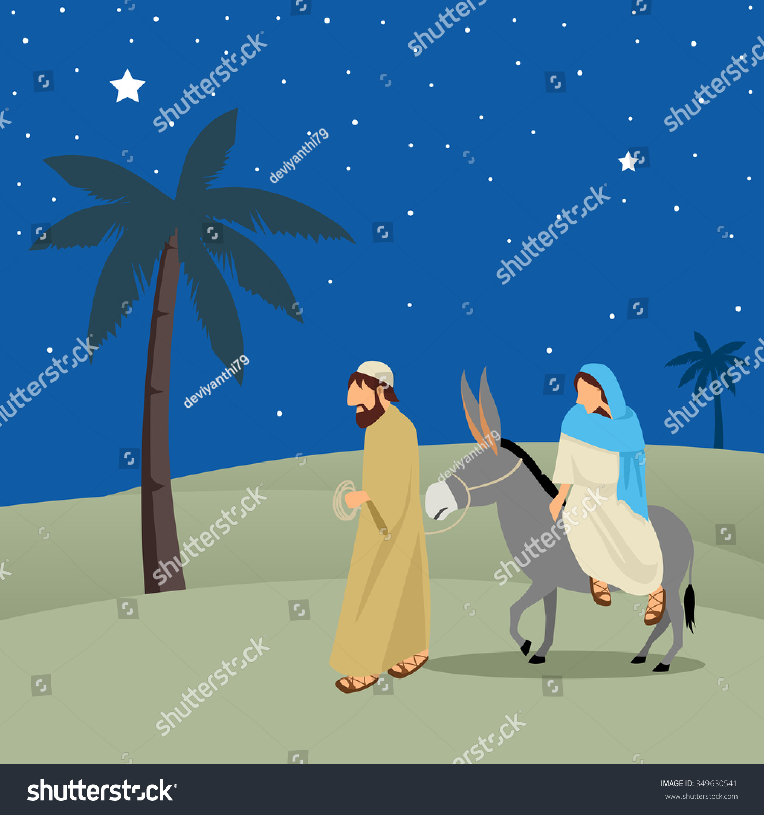 Simple Cartoon Of Mary And Joseph, Journey To Bethlehem, For Christmas ...