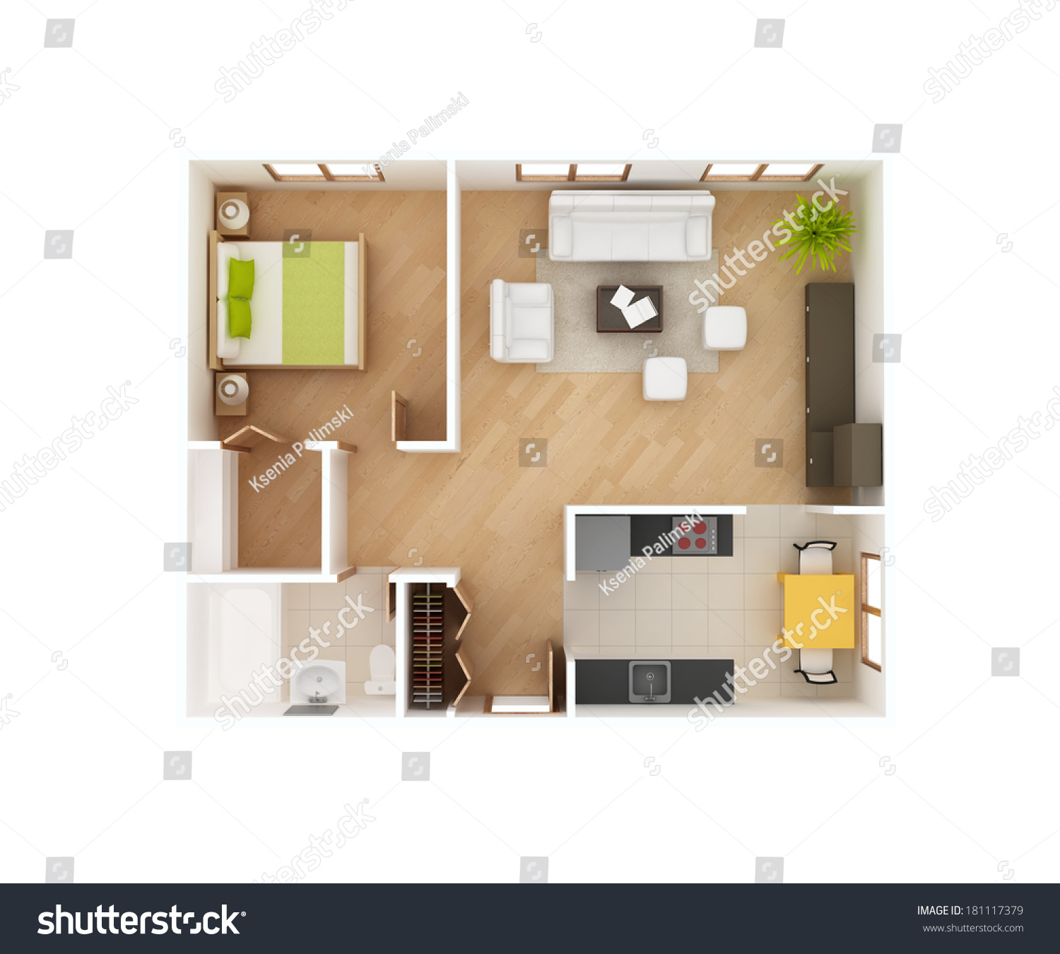 Simple 3d Floor Plan House Top Stock Illustration 181117379