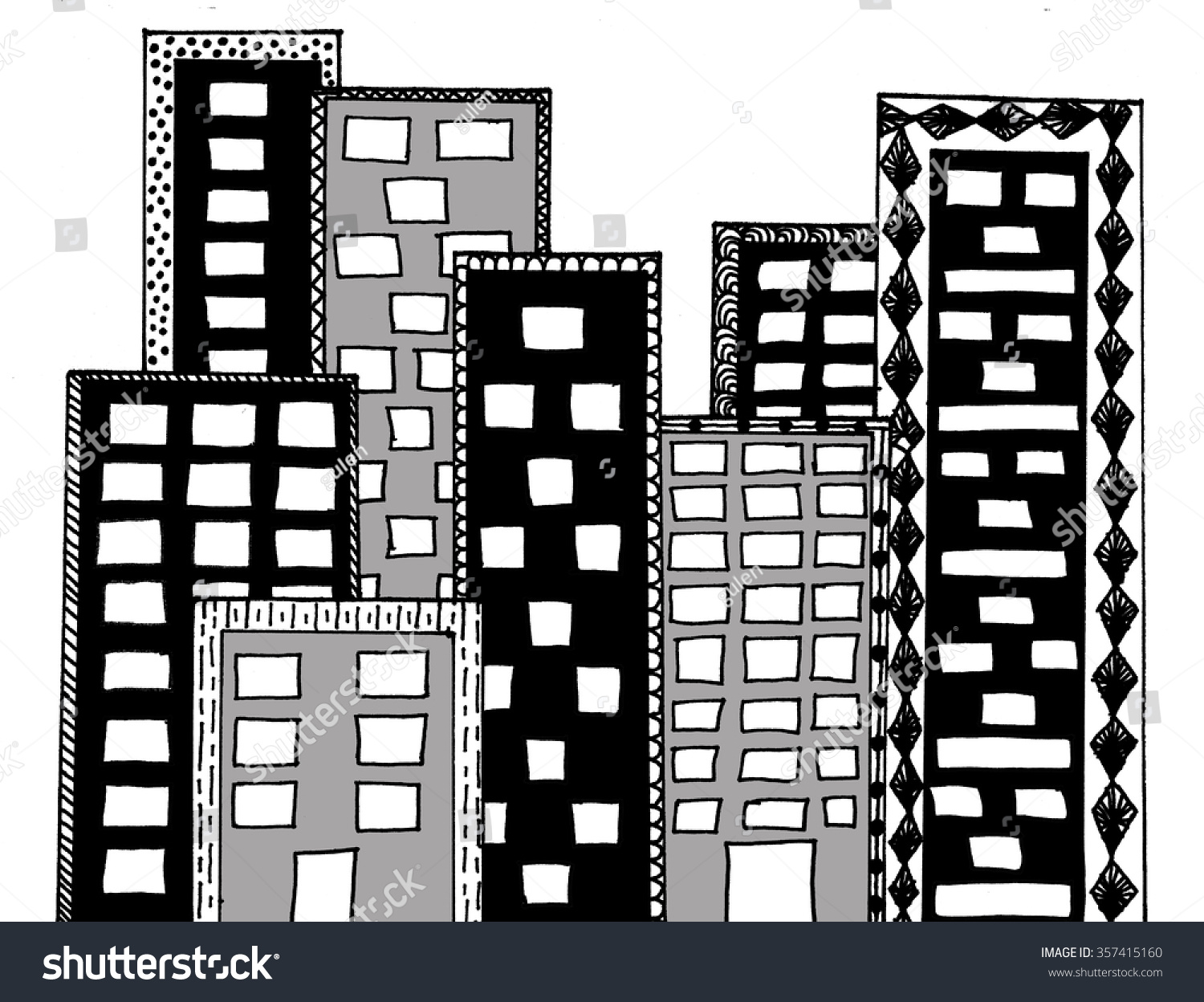 Simple Grey Doodle City Stock Illustration 357415160 Shutterstock