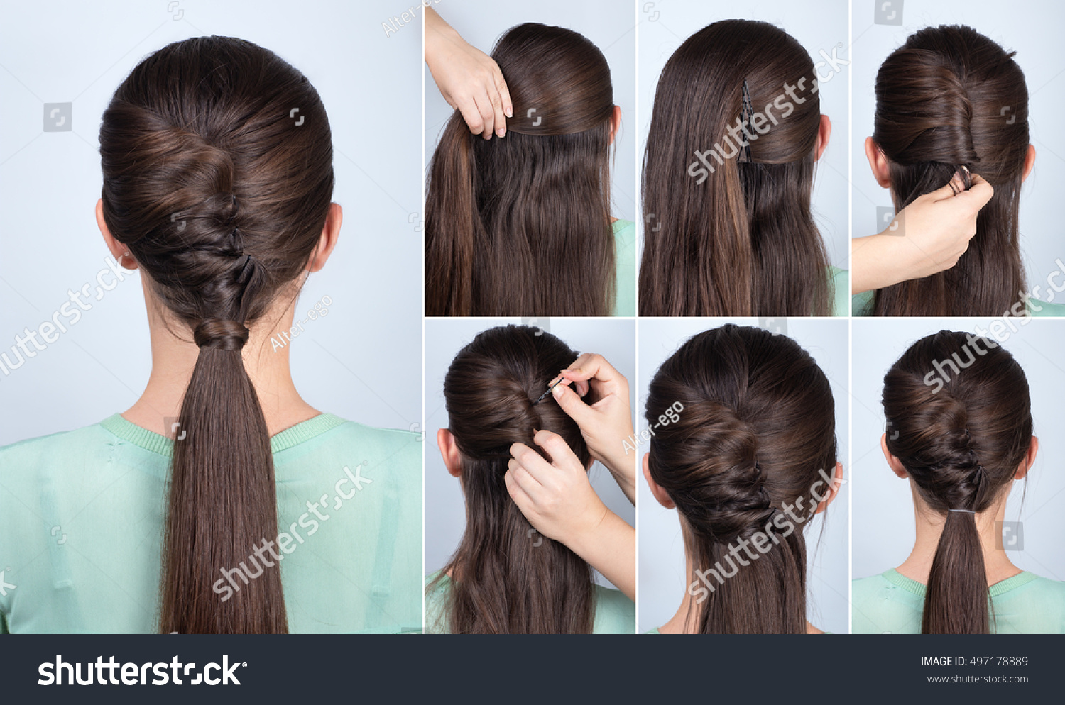 Simple Hairstyle Ponytail Twist Hair Tutorial Stock Photo Edit