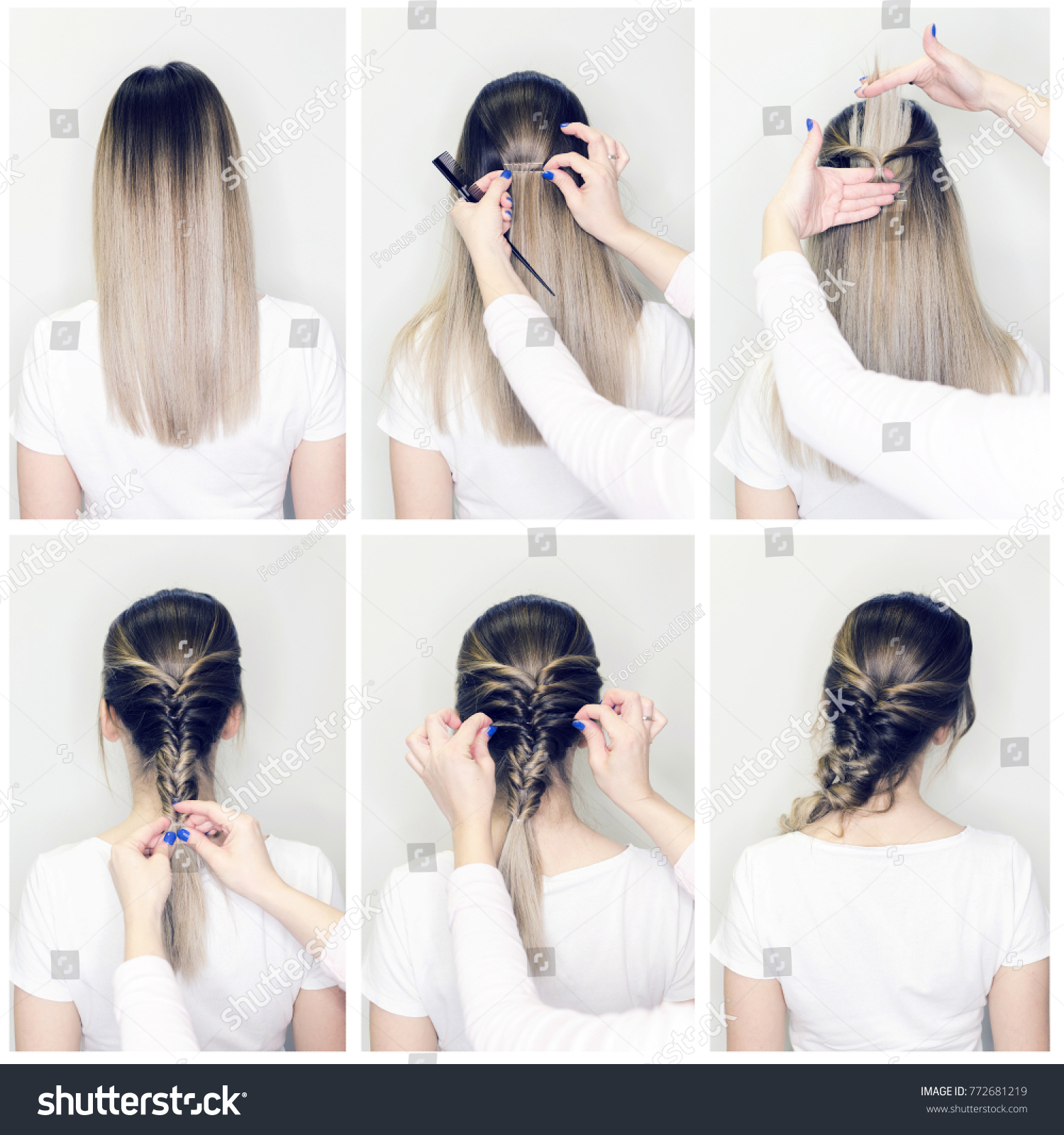 Simple Hairstyle Volume Plait On Straight Stock Photo Edit