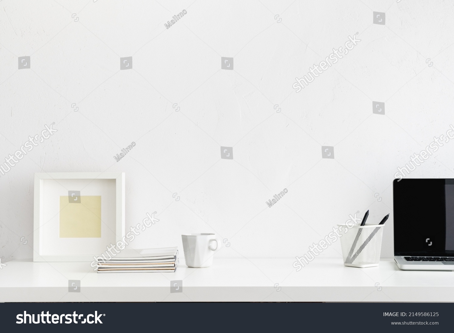 Simple Home Office Desk White Supplies Stock Photo 2149586125 ...