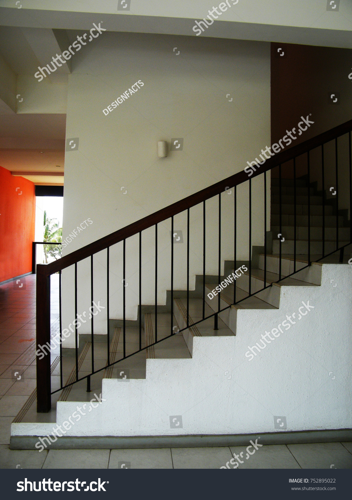 Simple Staircase Wooden Steel Bar Railing Stock Photo Edit