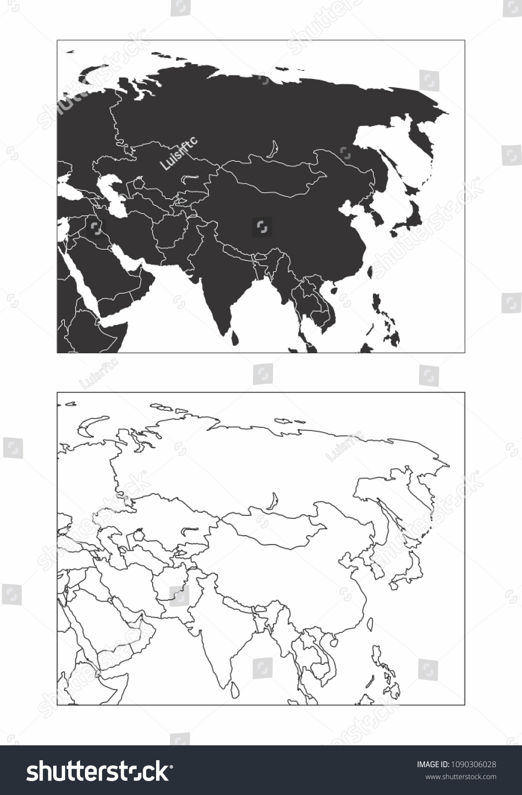 Simplified Maps Asia Countries Borders Black Stock Illustration 1090306028 0404