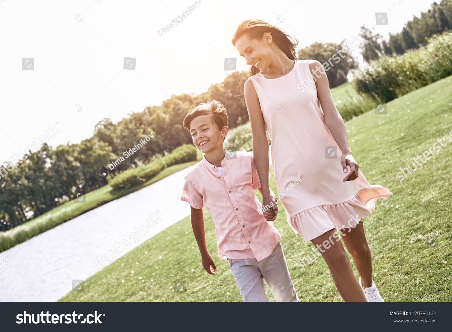 Single Parent Mother Son Walking On Stock Photo Edit Now 1170780121