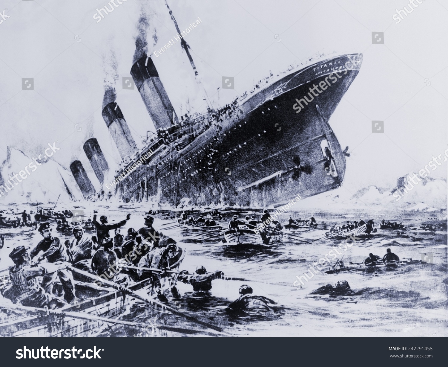 救命艇で生存者が目撃したタイタニック号の沈没 1912年5月15日 のイラスト素材