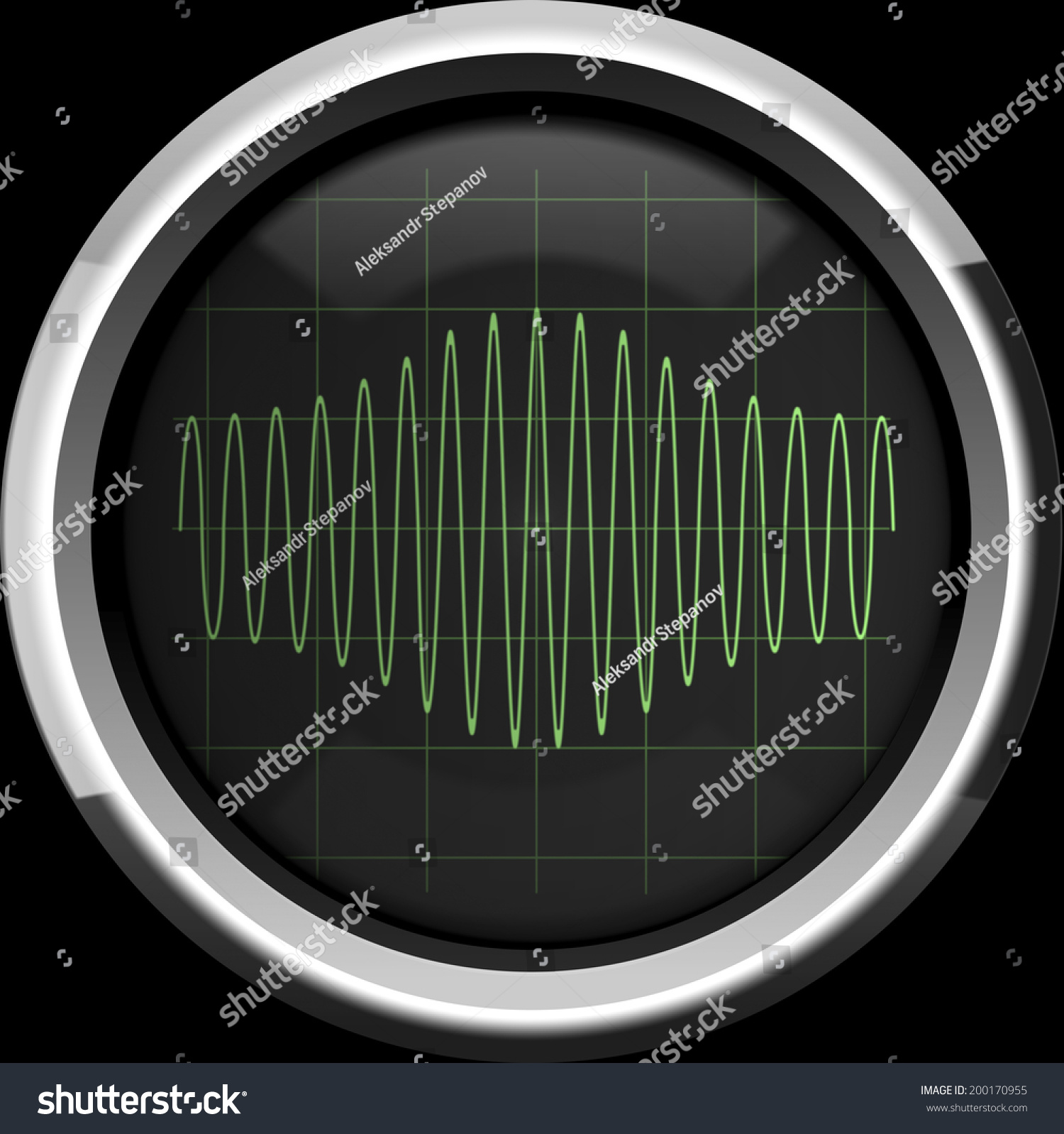 Sinusoidal Signal Amplitude Modulation On Oscilloscope Stock