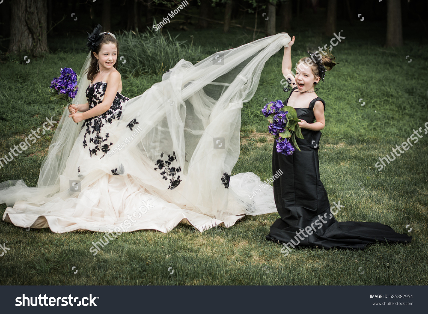 Sisters Playing Wedding Gown Bridesmaid Dress Stock Photo Edit