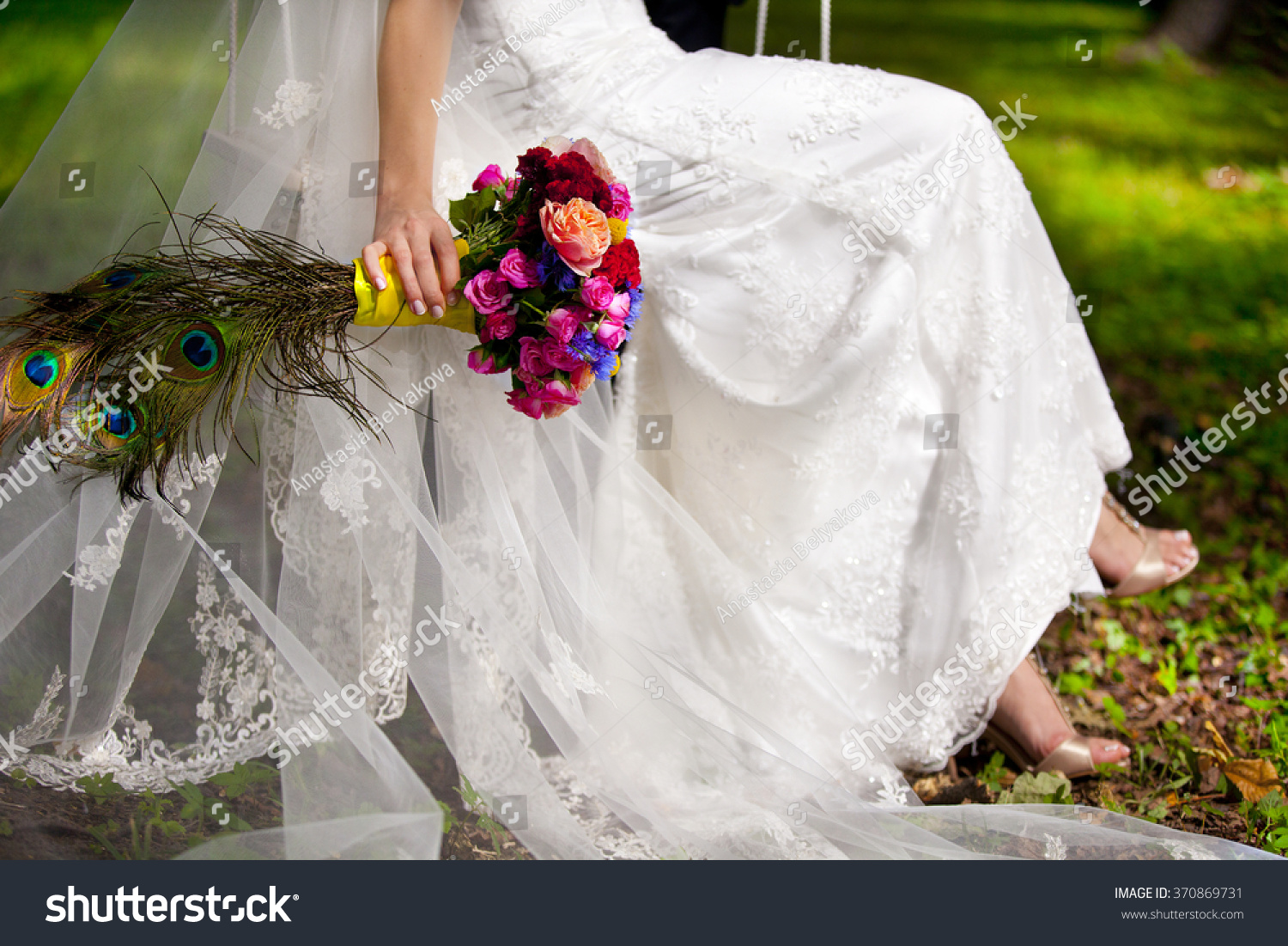 Sitting Bride Dressed White Lace Dress Stock Photo Edit Now