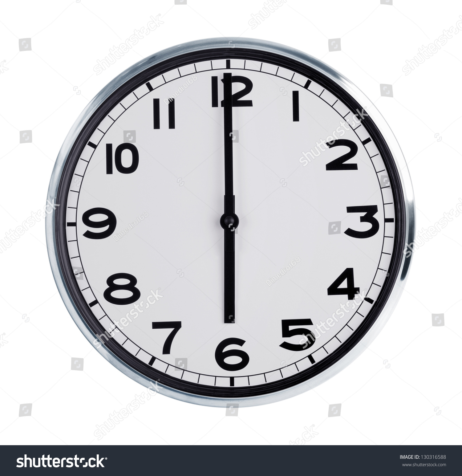 Six Hours On The Large Round Wall Clock Stock Photo 130316588 ...