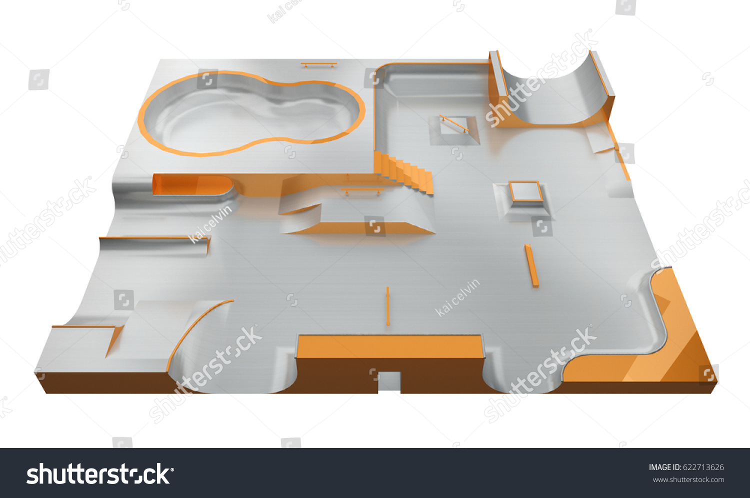 Skate Park Elements View Above 3d Ilustración De Stock 622713626