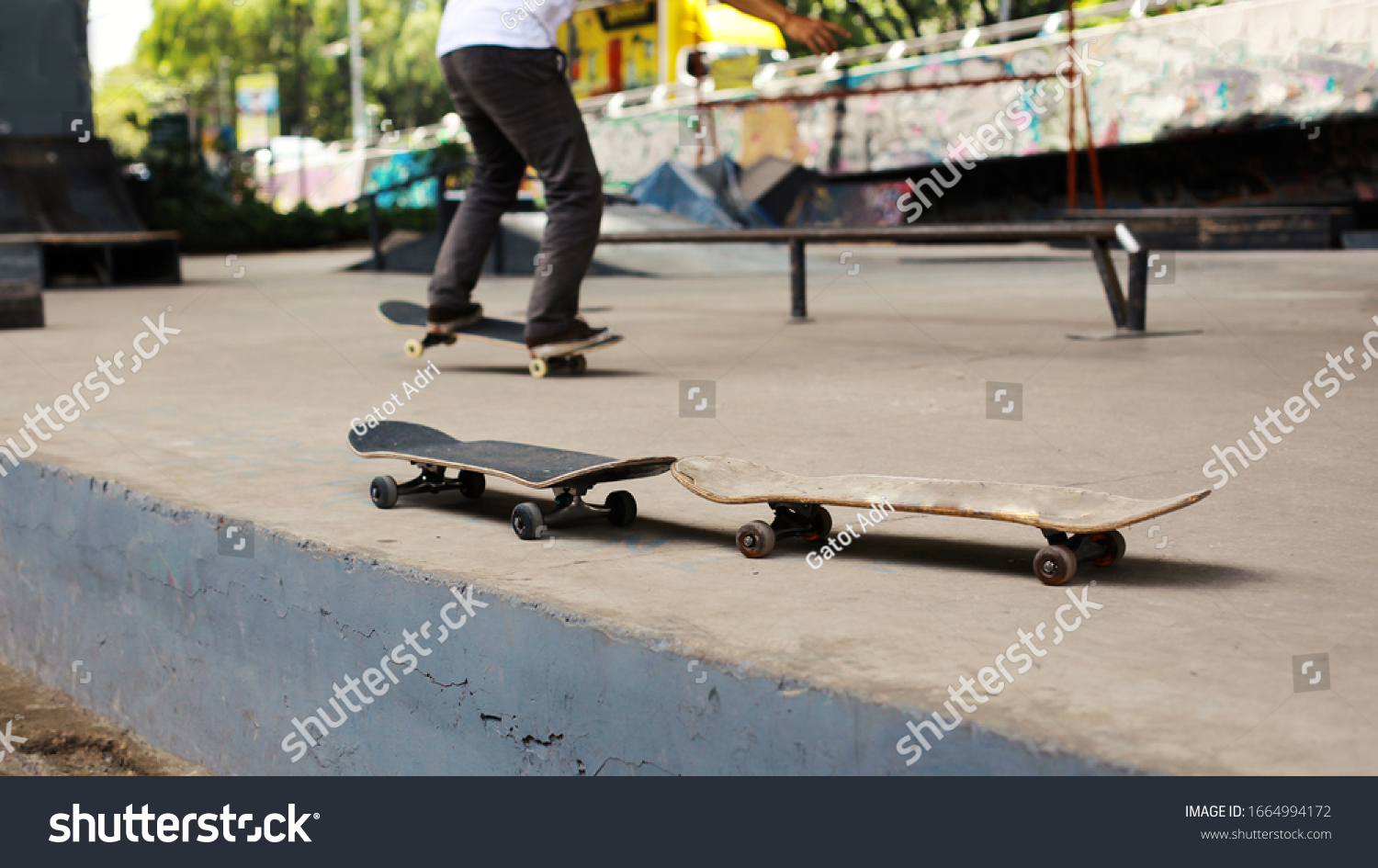 Skateboard On Skate Park Blurry Background Stock Photo Edit Now 1664994172