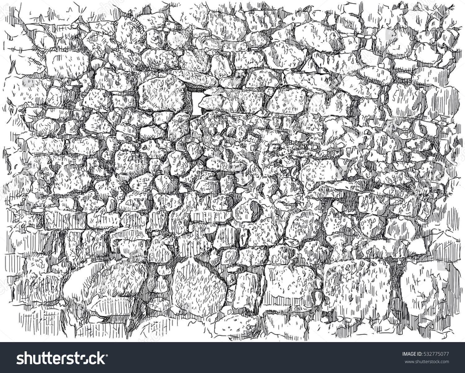 Sketch Old Stone Wall Stock Illustration 532775077