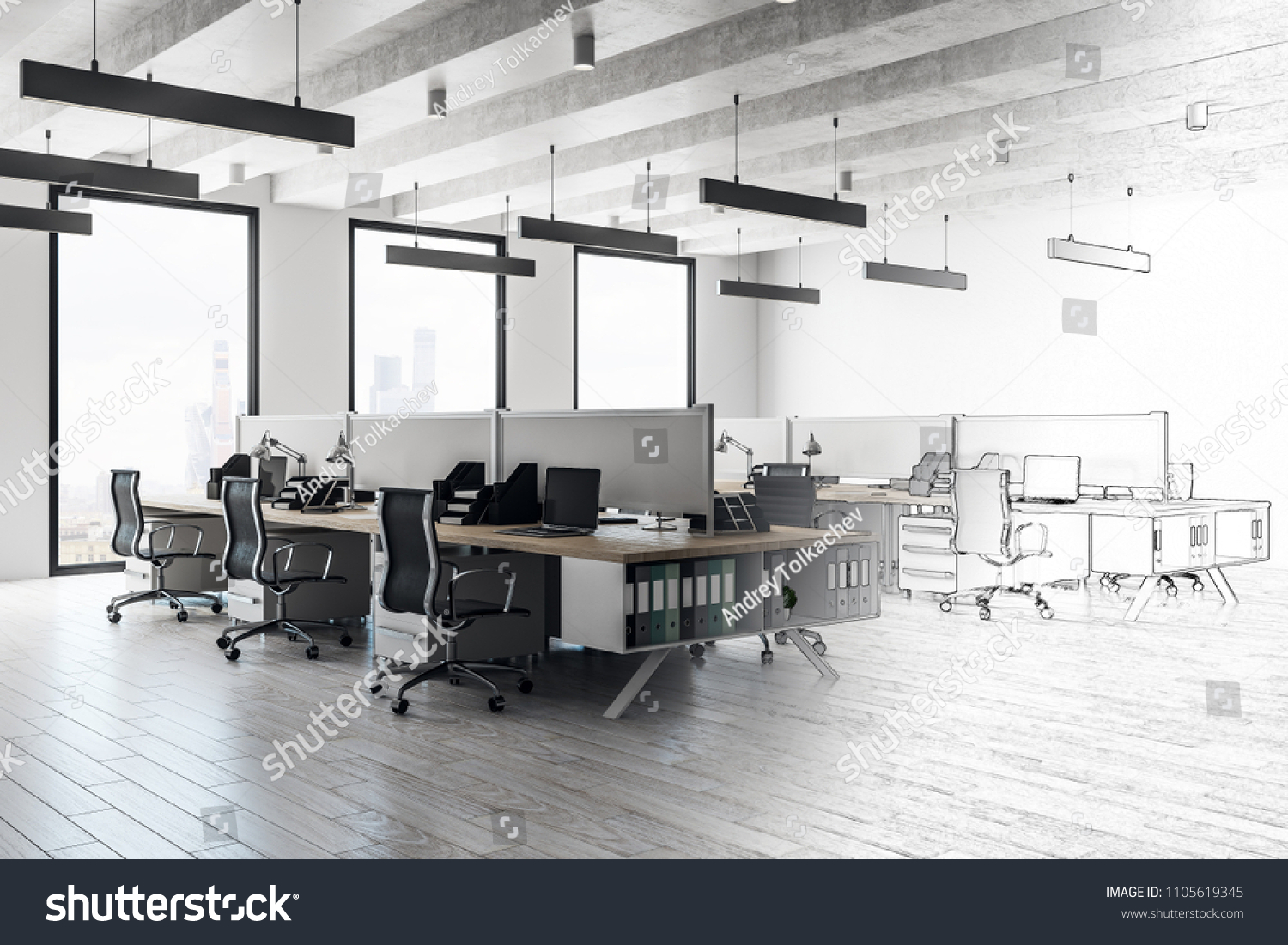 Sketch Contemporary Office Interior Architecture Design Stock