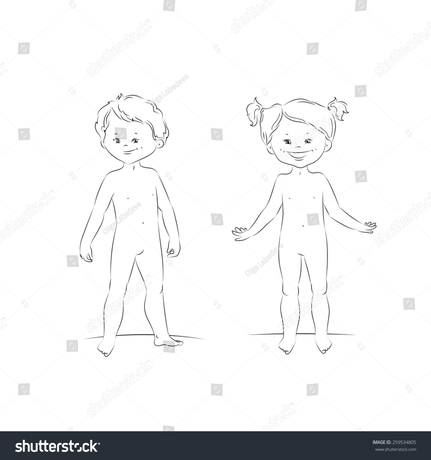 sketch cute kids standing boy girl stock illustration 259534805
