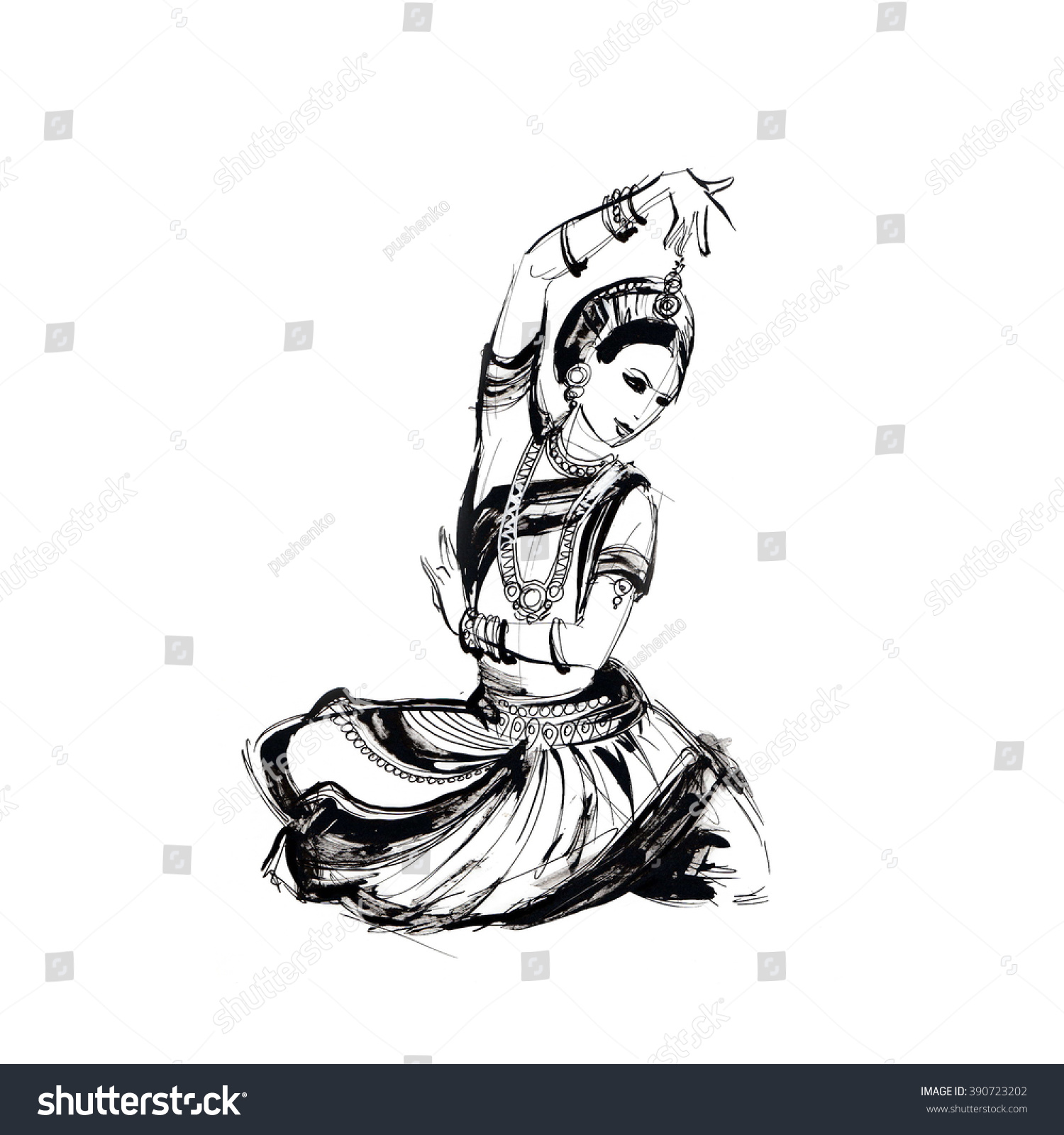 Sketch Dancing Girl Indian Costume Dancer Stock Illustration 390723202 ...