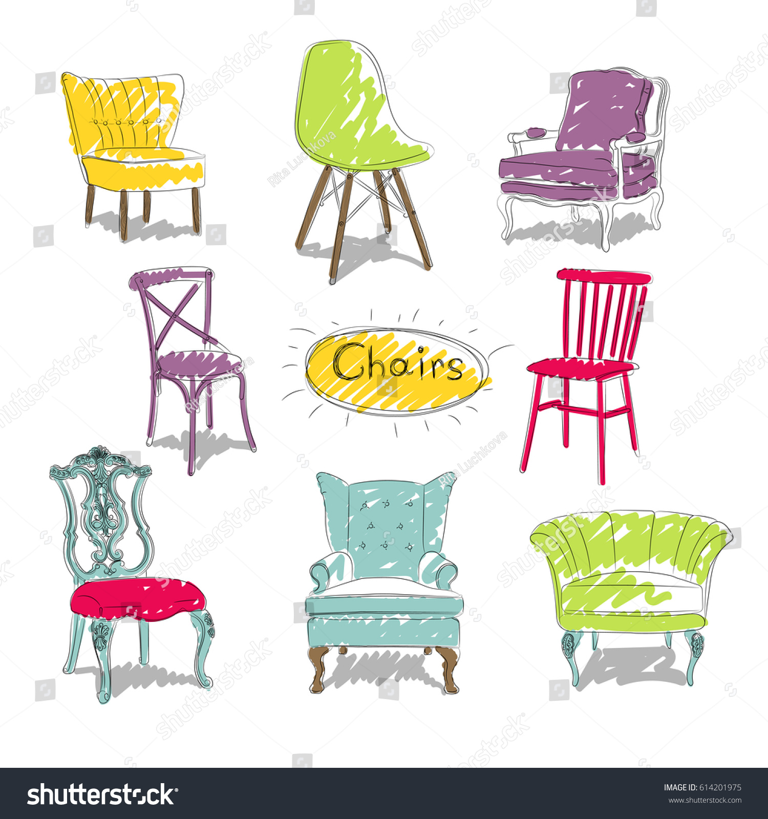 Sketch Different Types Chairs Stock Illustration 614201975