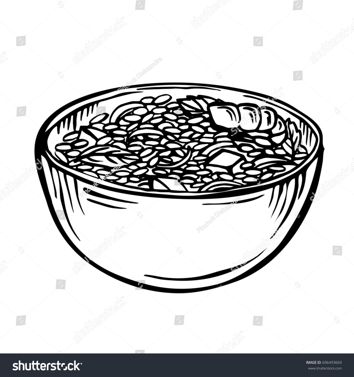 Sketch Rice Bowl Cartoon Hand Drawn Stock Illustration 696493669 ...