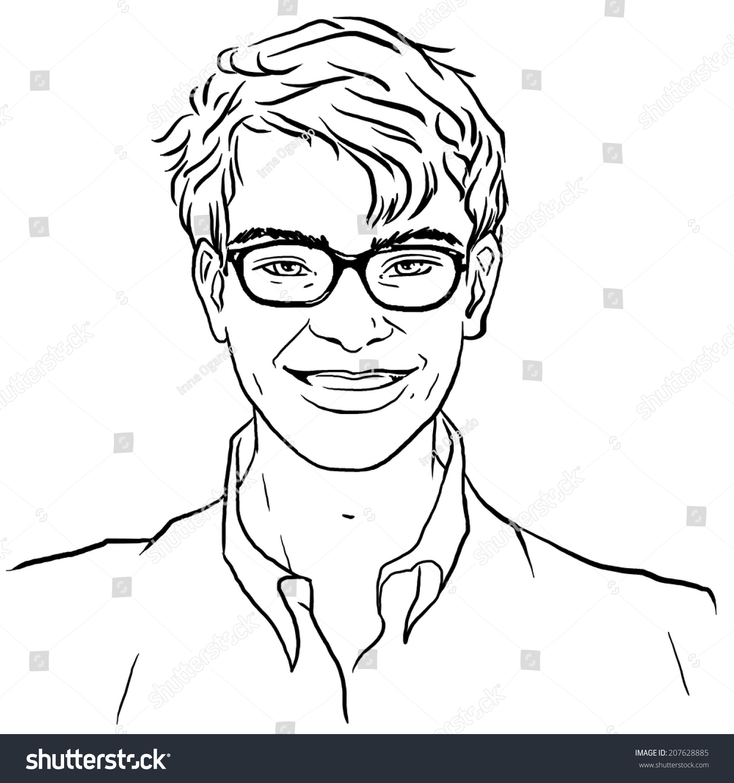 Sketchy Style Portrait Young Man Glasses Stock Illustration 207628885 ...