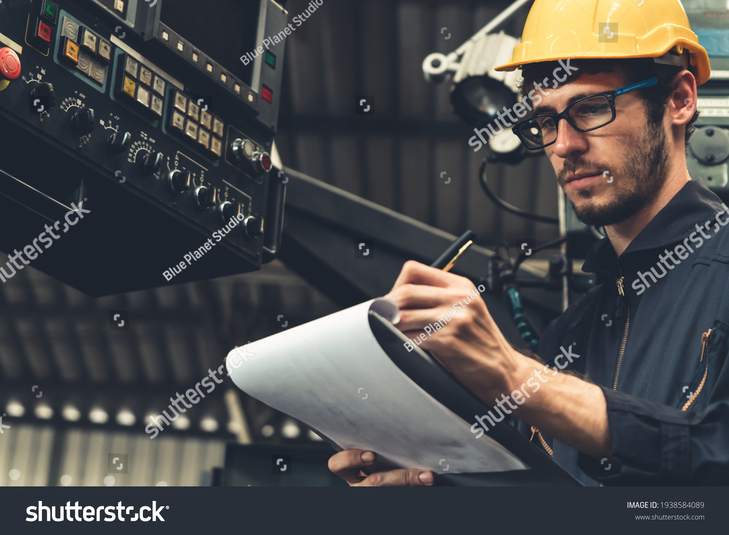 8 877 Maintenance Supervisor Images Stock Photos Vectors Shutterstock   Stock Photo Skillful Factory Worker Working With Clipboard To Do Job Procedure Checklist Factory Production 1938584089 