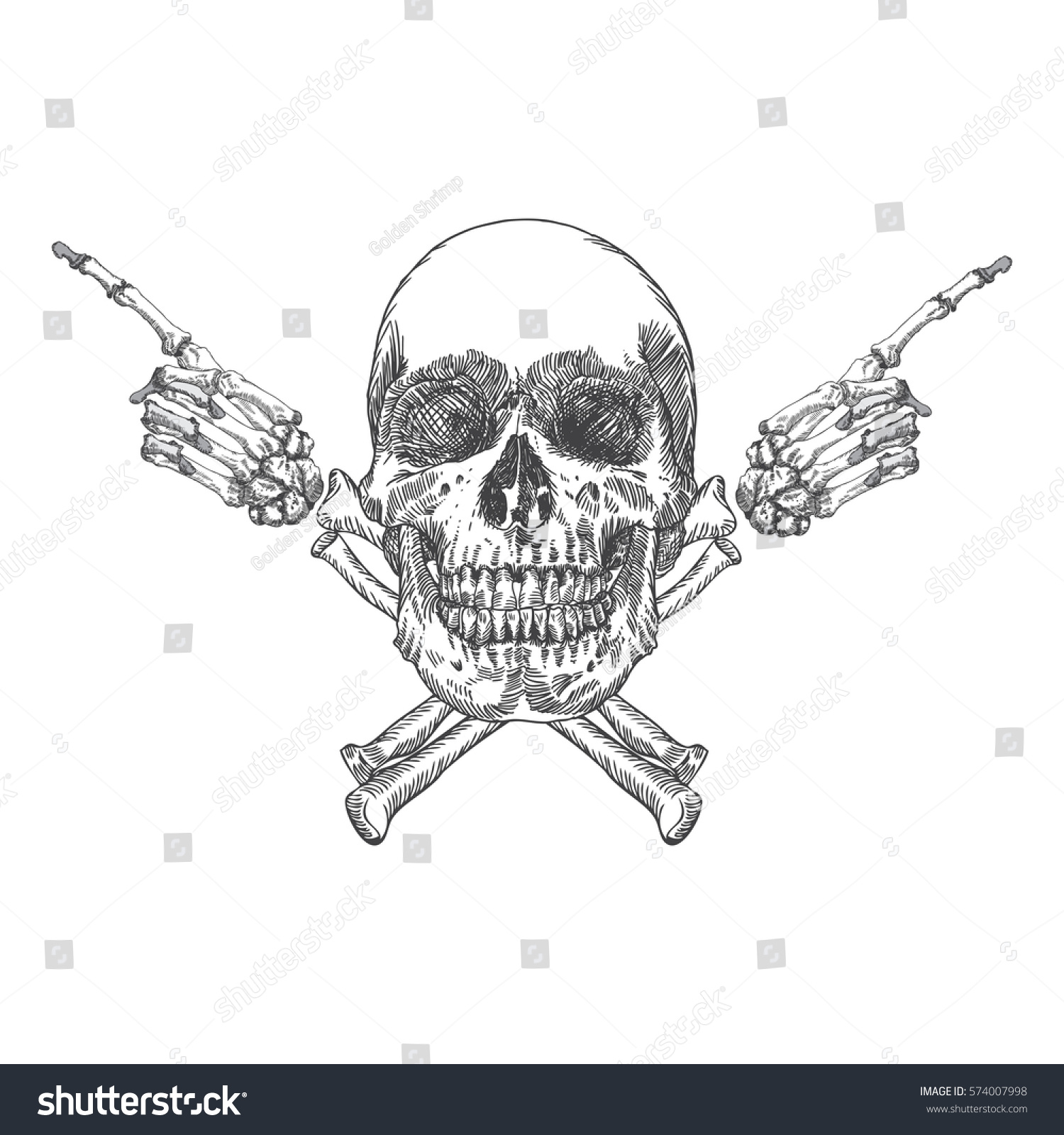 Wave hands with skull and crossbones