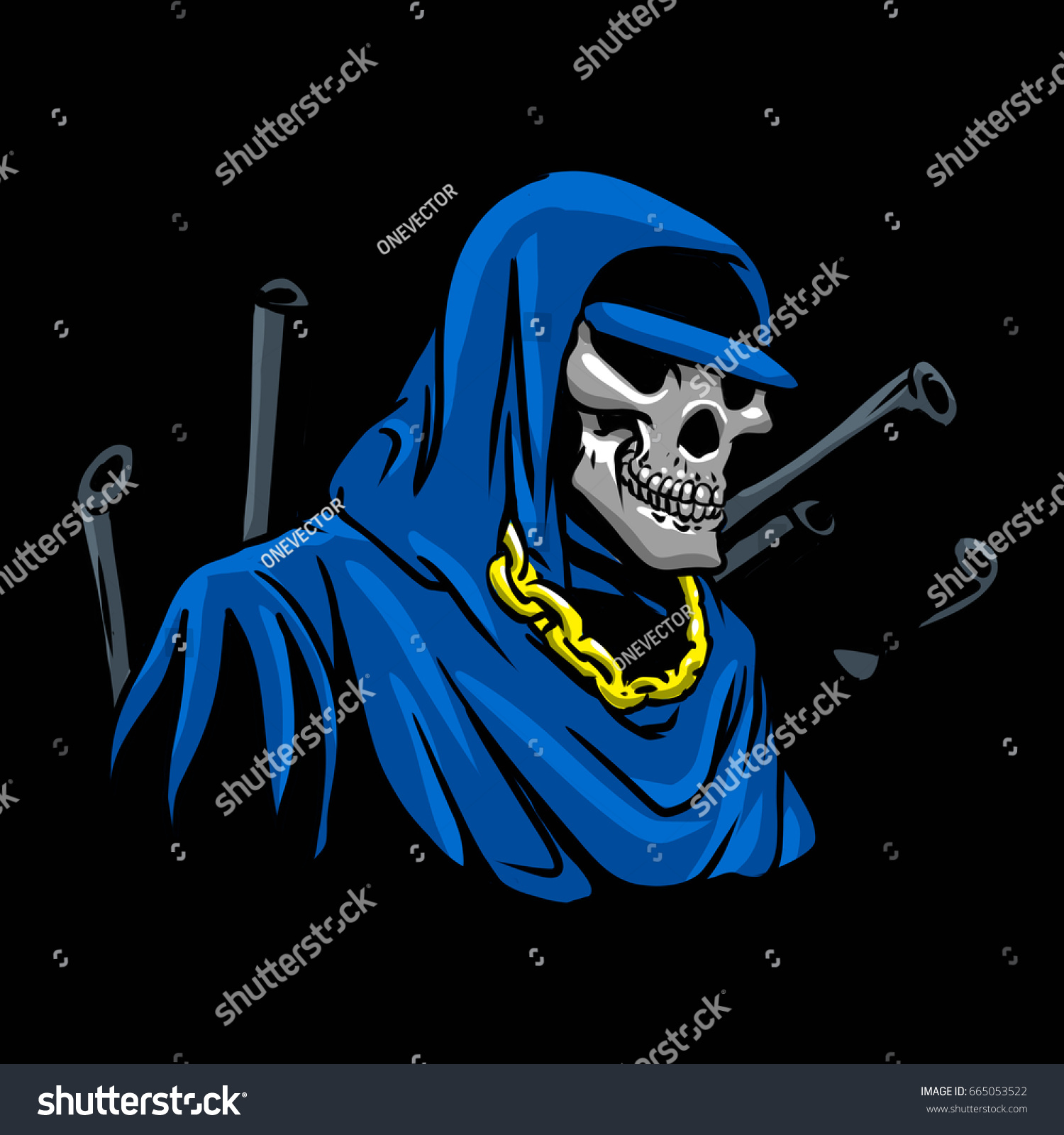 Skull Gun Gangster Logo Stock Illustration 665053522