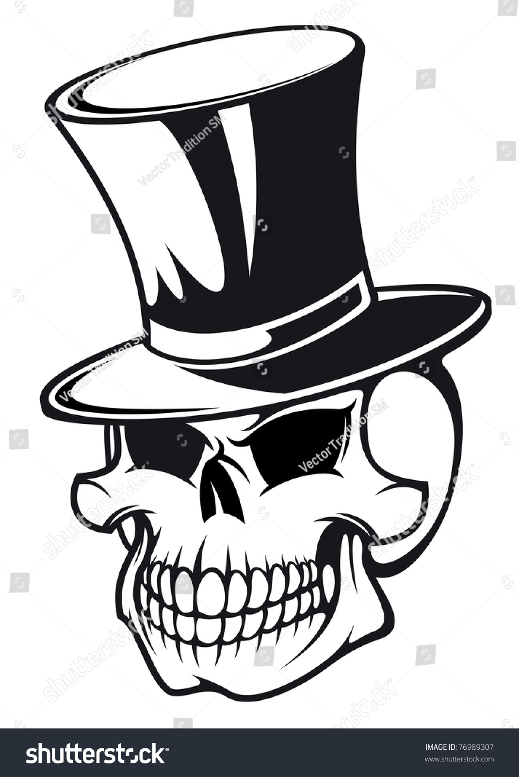 Skull In Black Hat For Tattoo Design. Vector Version Also Available In ...