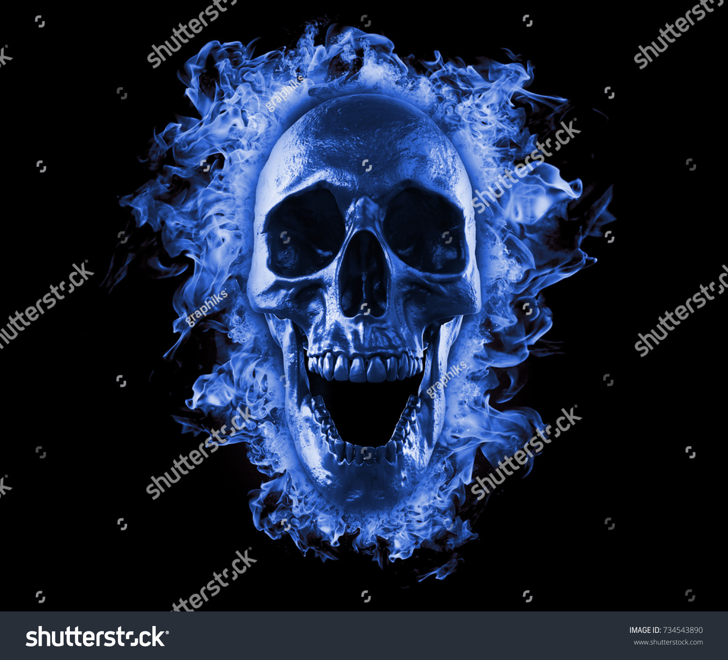 Skull Blue Fire Wallpaper 3d Rendering Stock Illustration