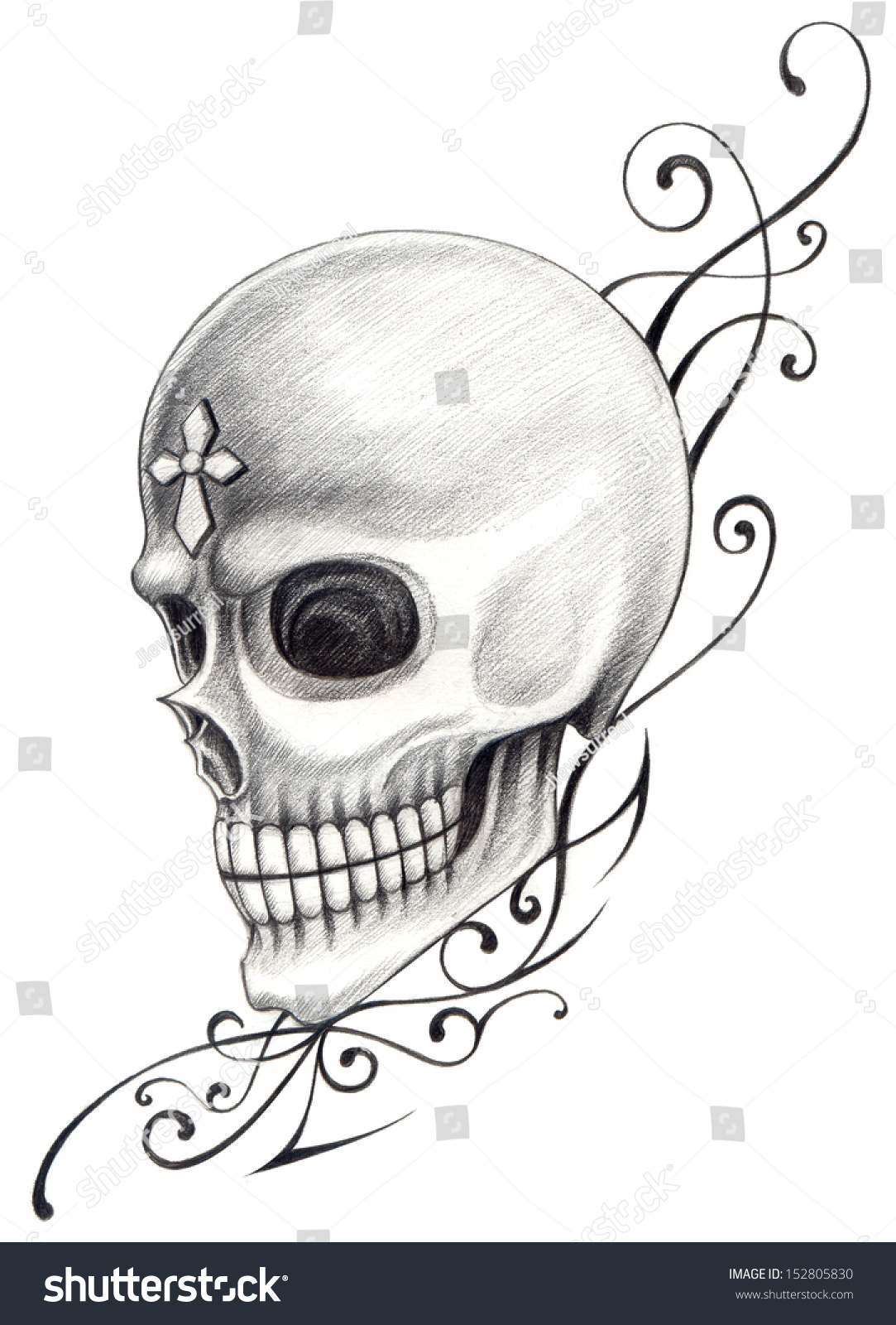 Skull Tattoo .Hand Drawing On Paper. Stock Photo 152805830 : Shutterstock