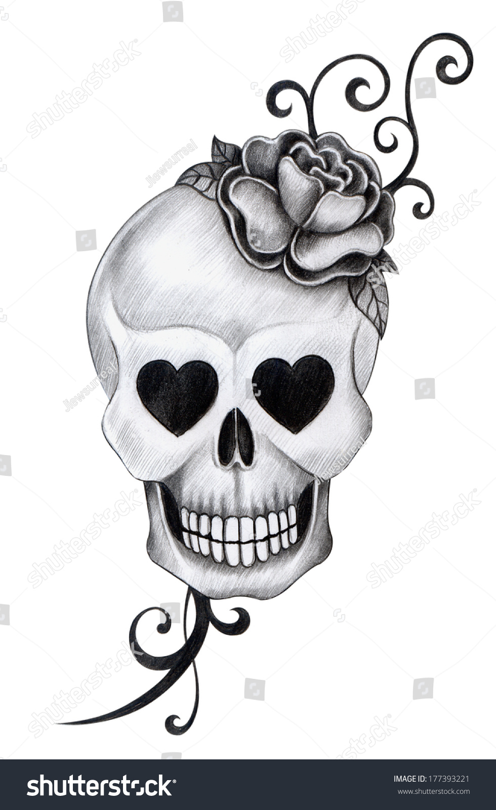 Skull Tattoo Hand Drawing On Paper Stock Illustration 177393221 ...