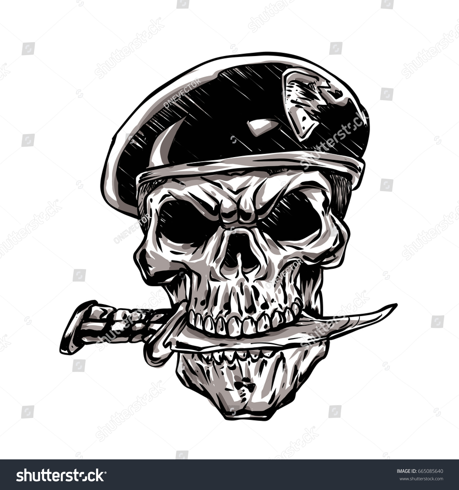 skull with beret and knife | EZ Canvas