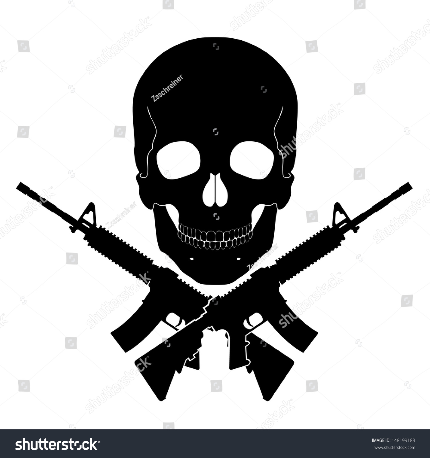 Skull Crossed Guns Black White Illustration Stock Illustration ...